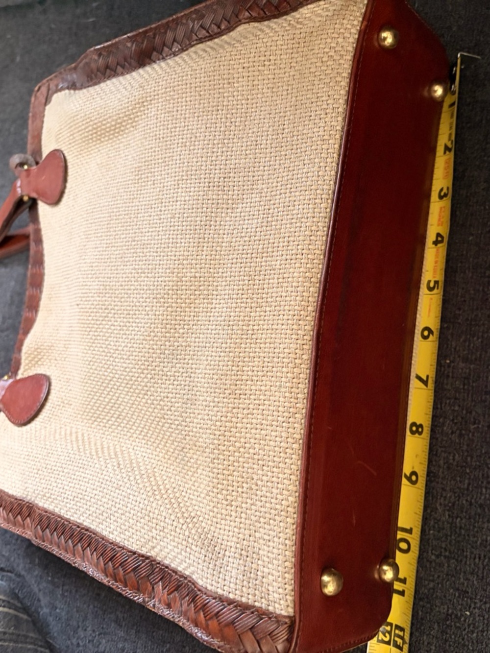Brahmin Beige Woven Tote with Brown Leather Trim - Picture 7 of 16